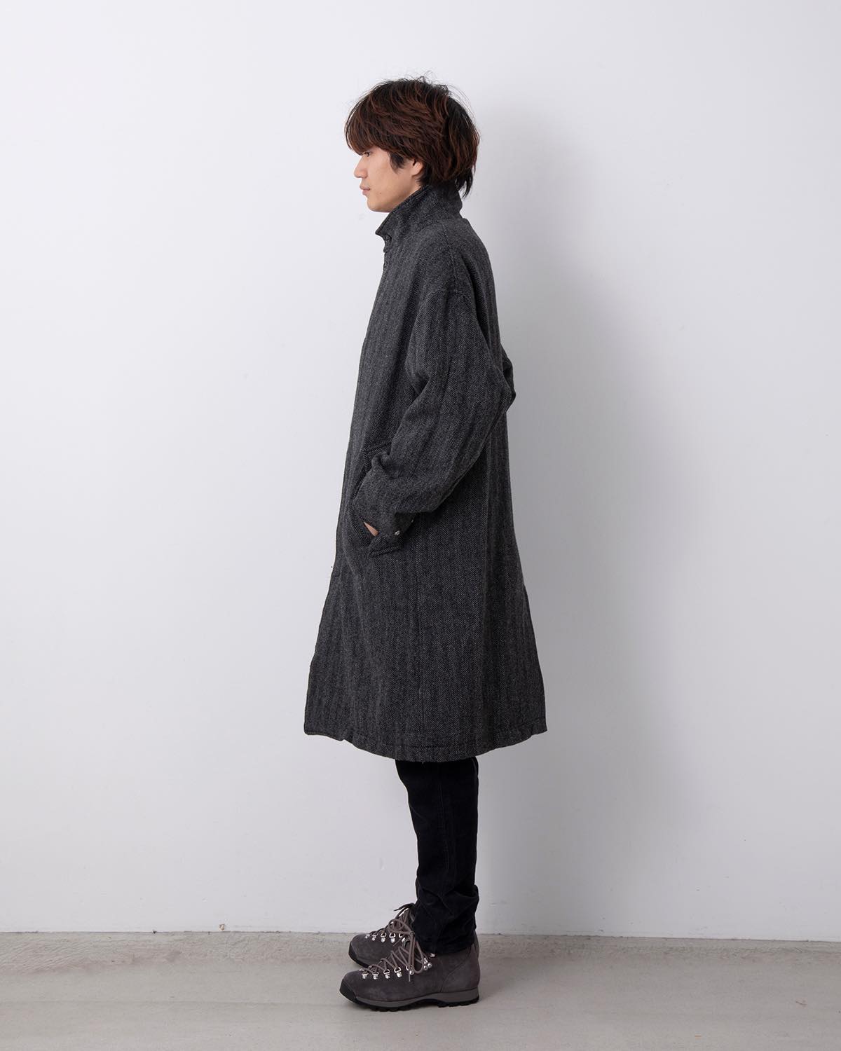 WANDERER LONG PUFF COAT WOOL HERRINGBONE WITH WINDSTOPPER®