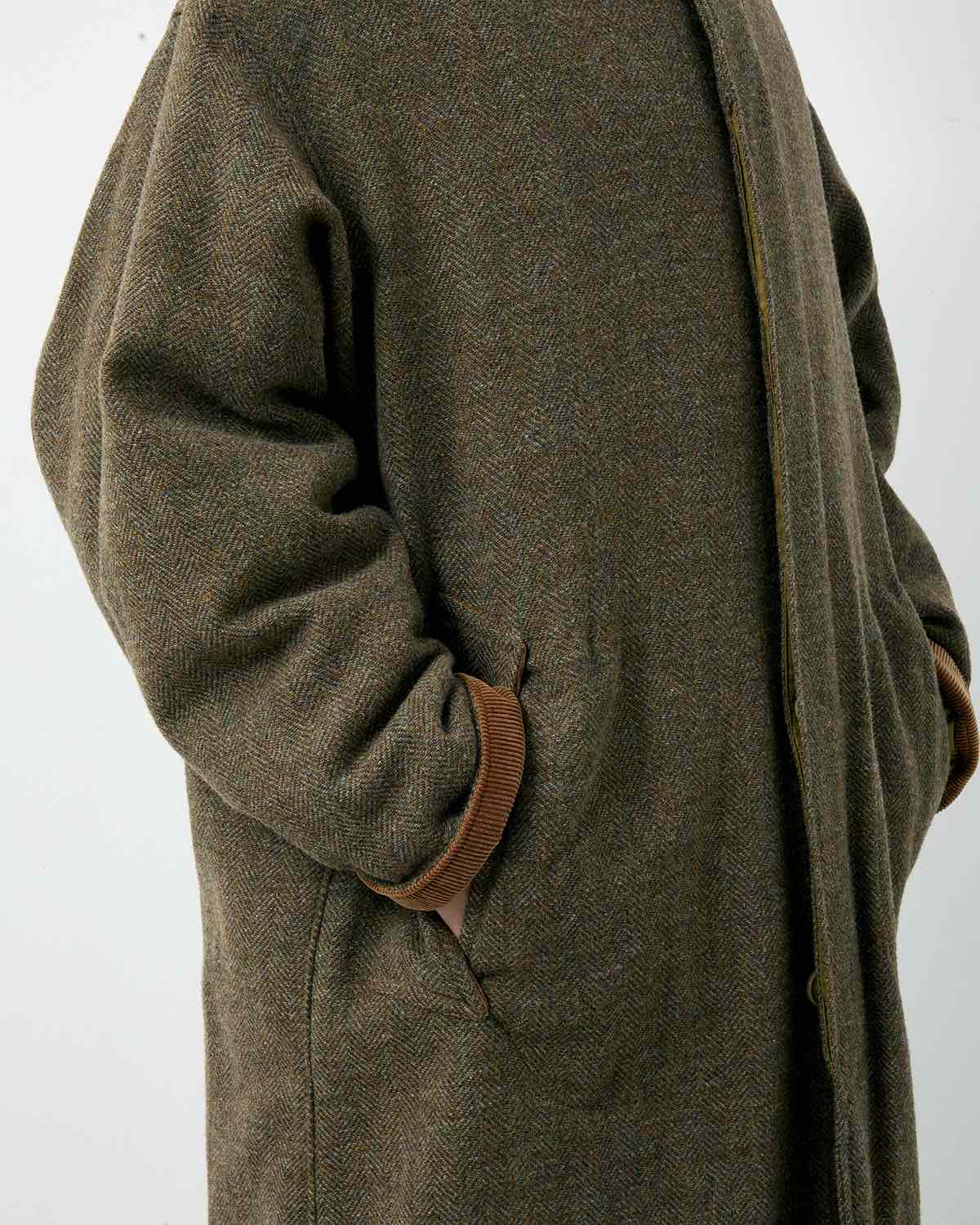 WANDERER LONG PUFF COAT WOOL HERRINGBONE WITH WINDSTOPPER®