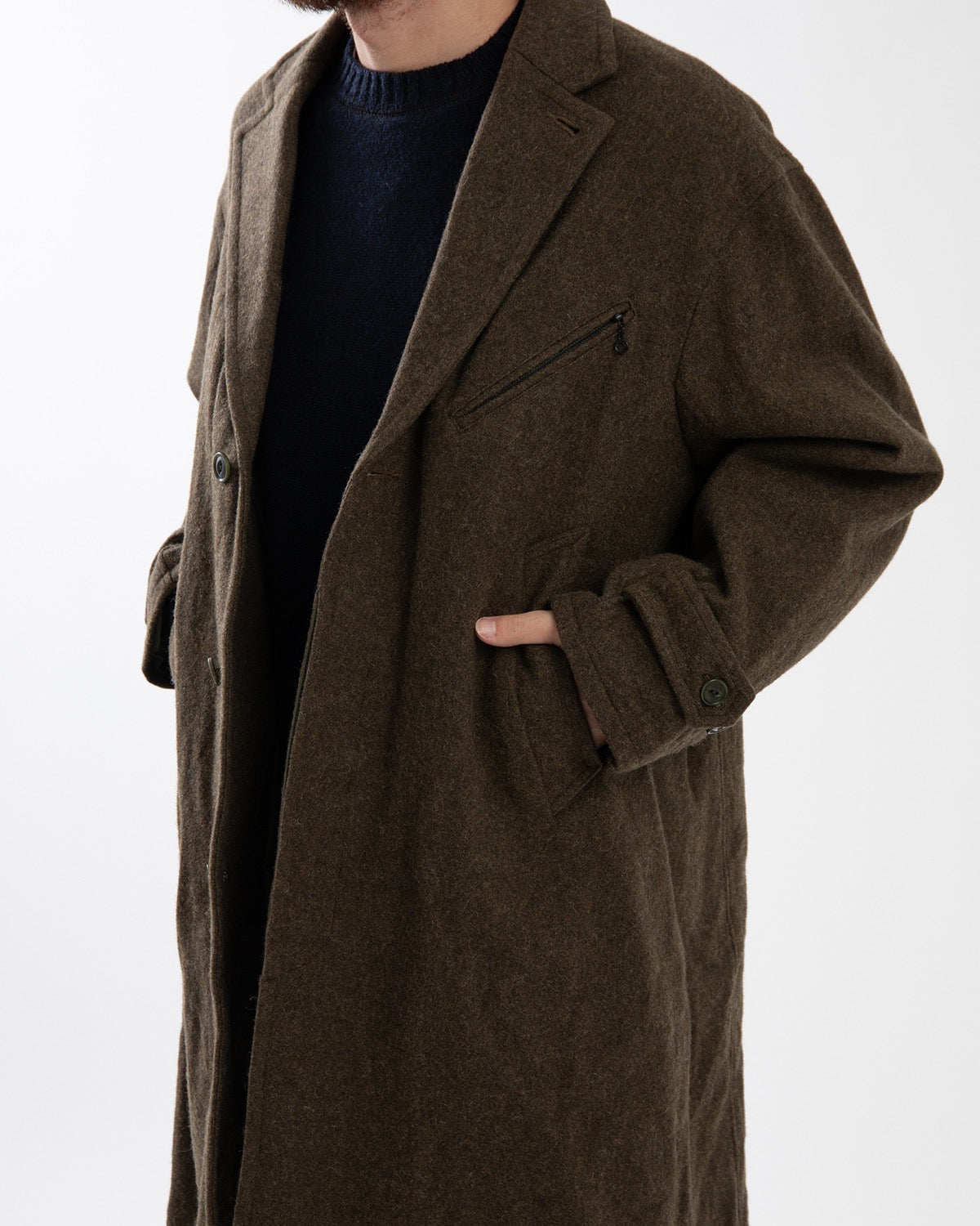 WANDERER LONG COAT WOOL NYLON MELTON OW WITH WINDSTOPPER®