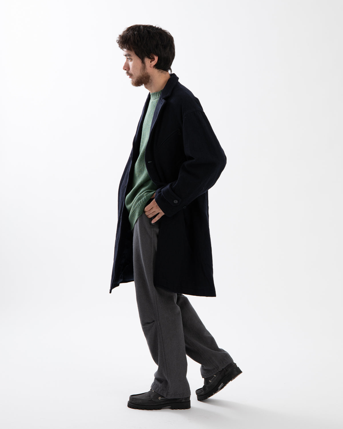 WANDERER LONG COAT WOOL NYLON MELTON OW WITH WINDSTOPPER®