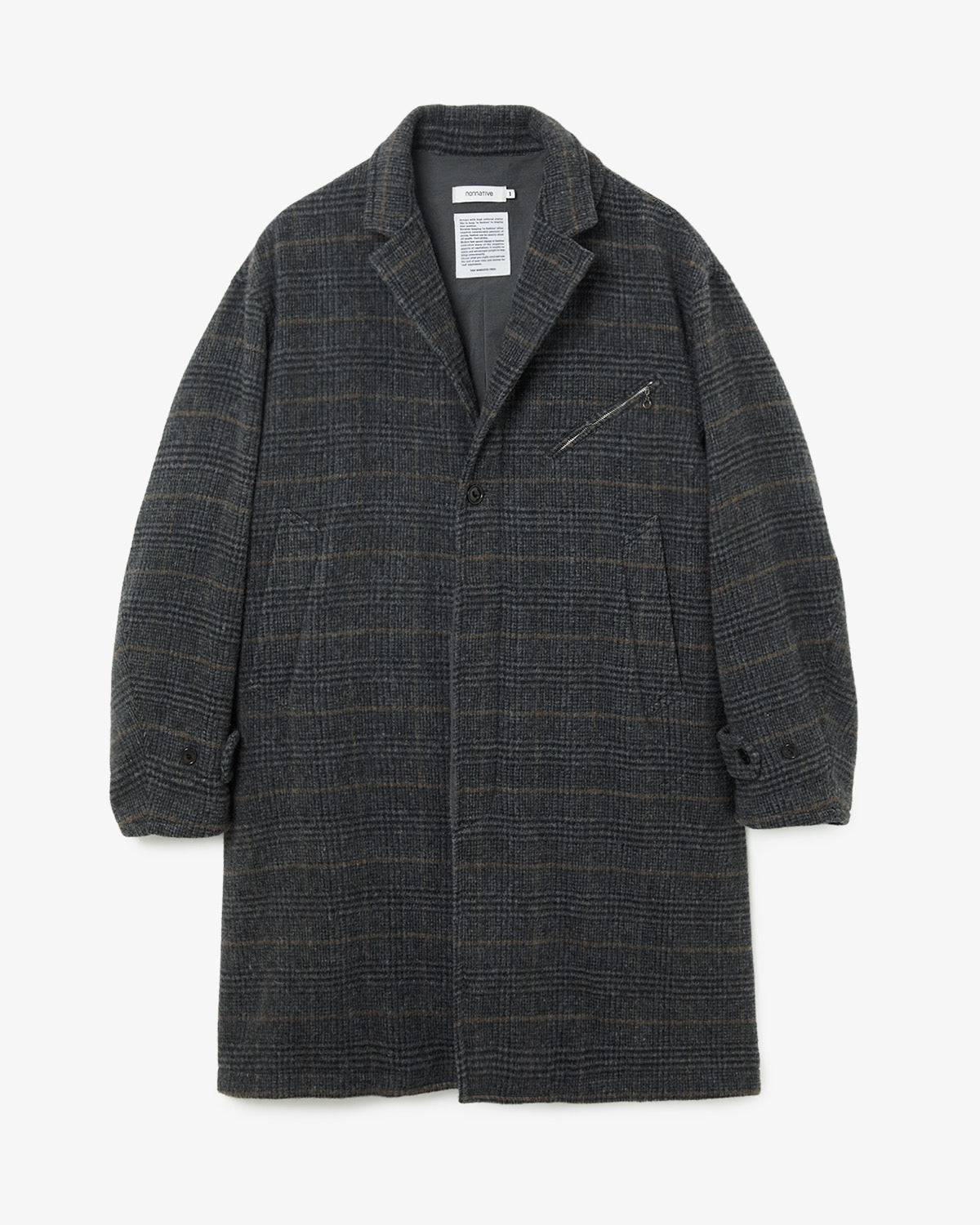 WANDERER LONG COAT WOOL POLY TWEED GLEN CHECK OW WITH WINDSTOPPER®