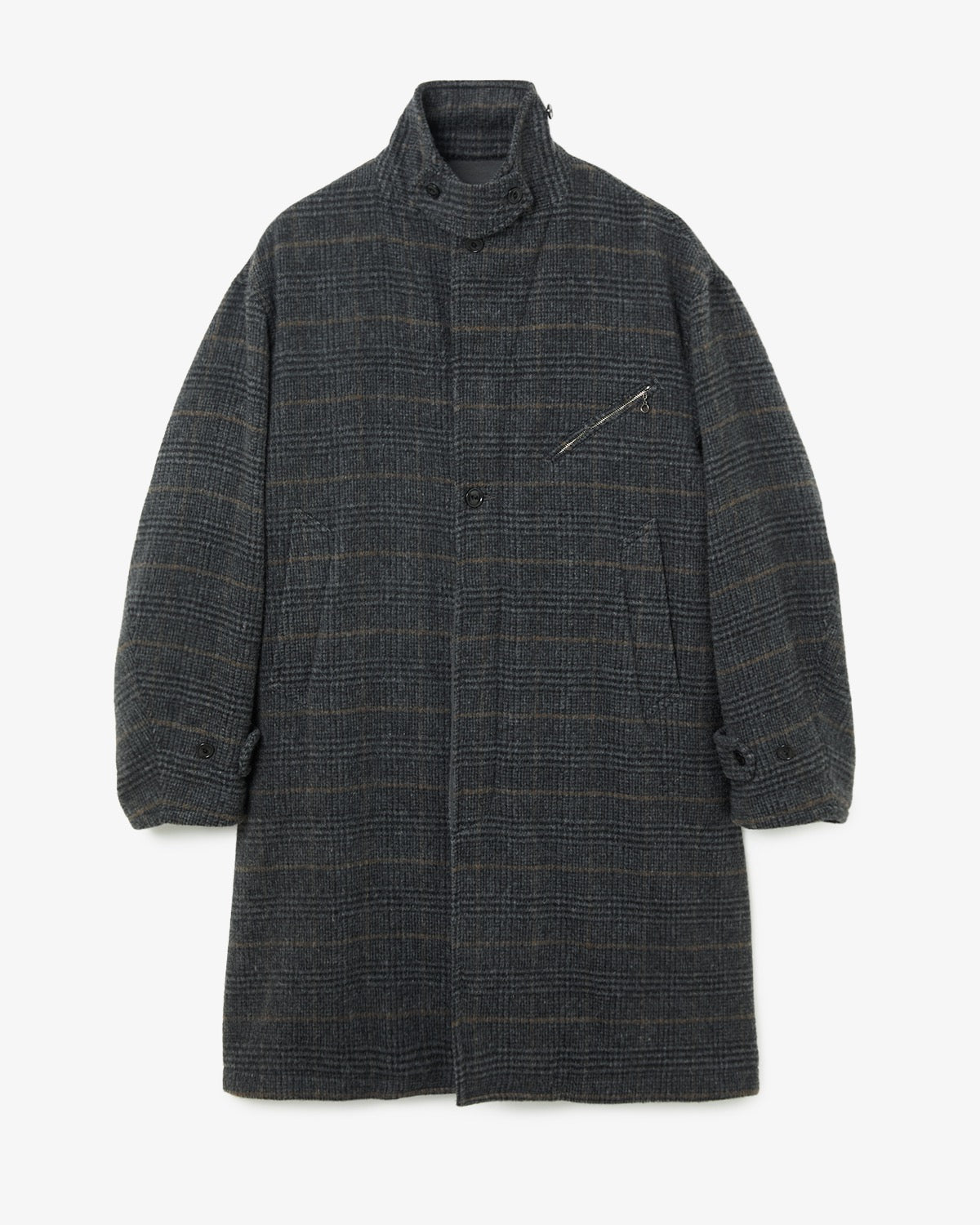 WANDERER LONG COAT WOOL POLY TWEED GLEN CHECK OW WITH WINDSTOPPER®
