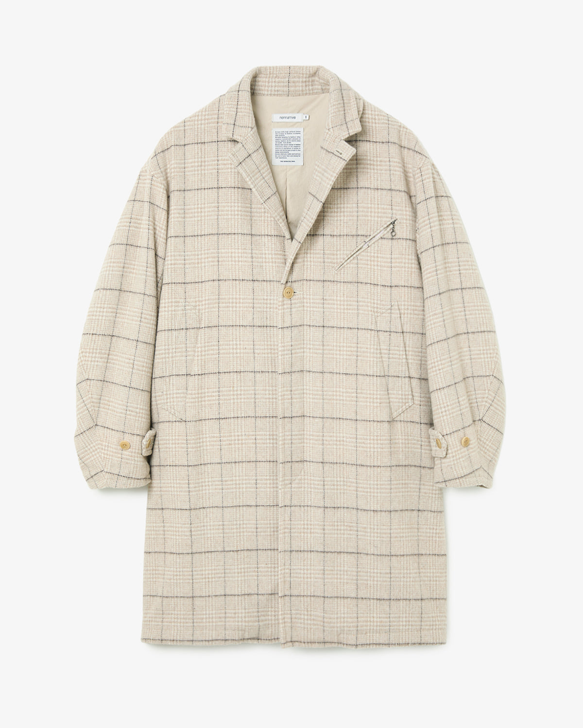 WANDERER LONG COAT WOOL POLY TWEED GLEN CHECK OW WITH WINDSTOPPER®