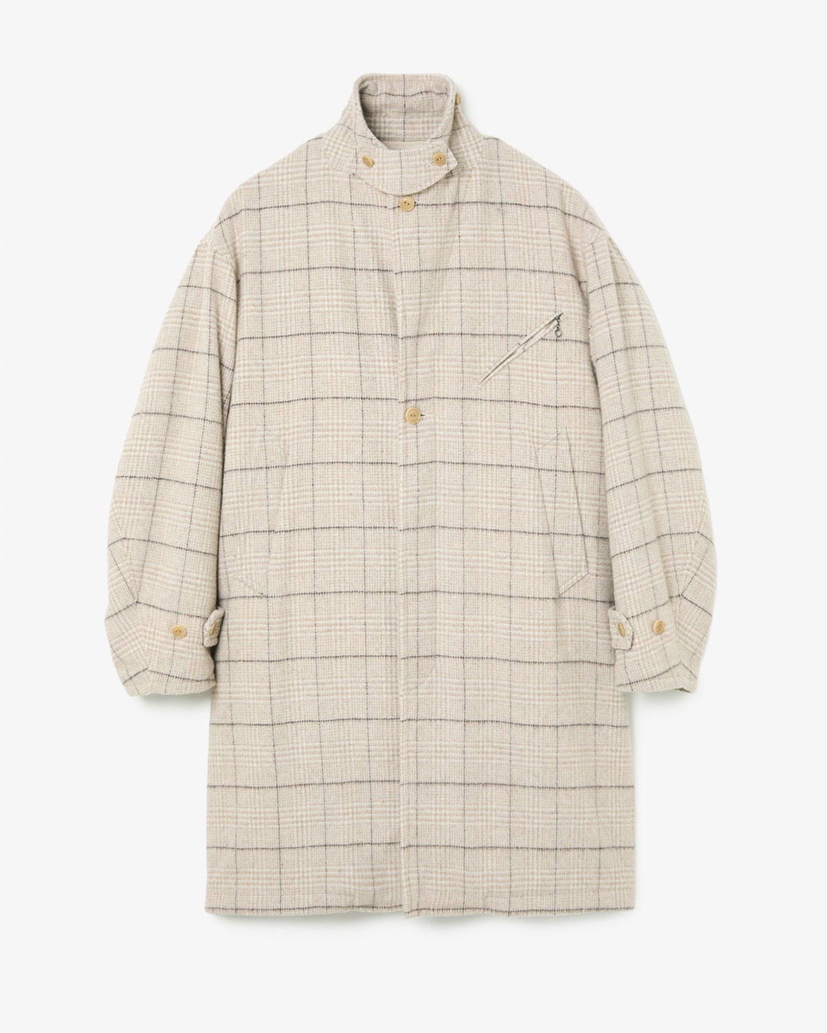 WANDERER LONG COAT WOOL POLY TWEED GLEN CHECK OW WITH WINDSTOPPER®