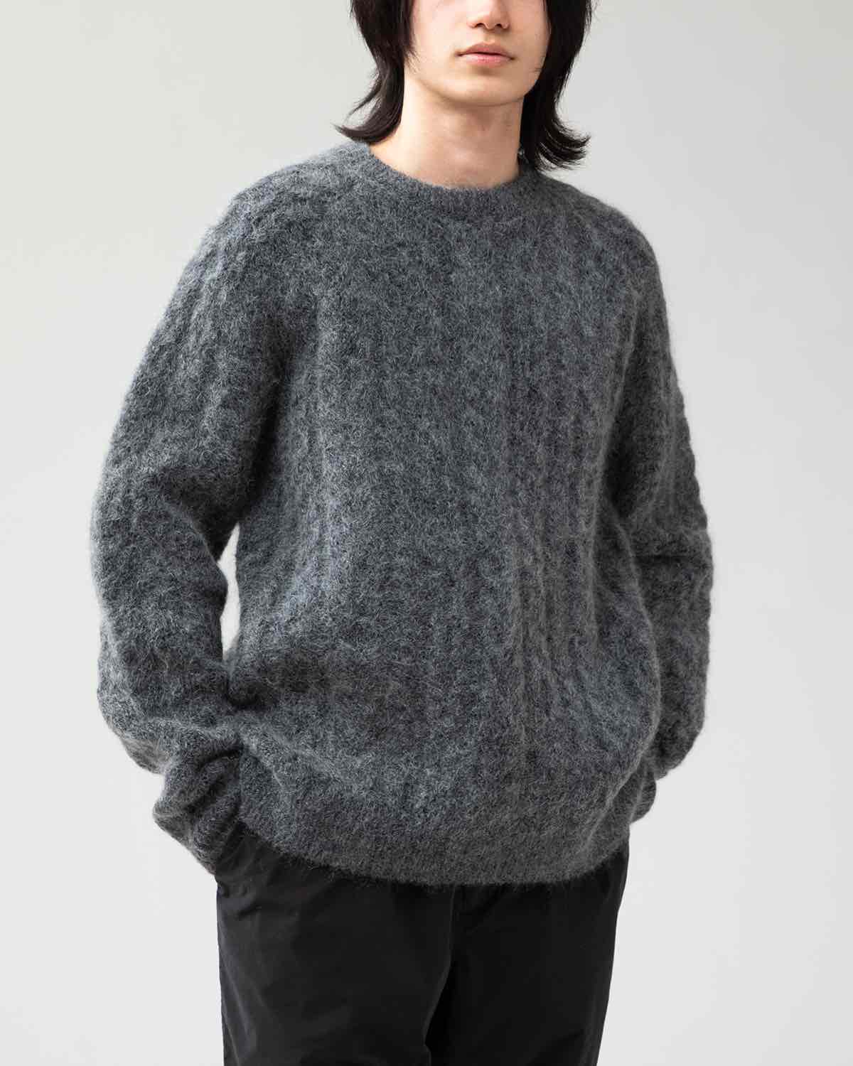 WORKER ARAN SWEATER KID MOHAIR/W/N/P YARN