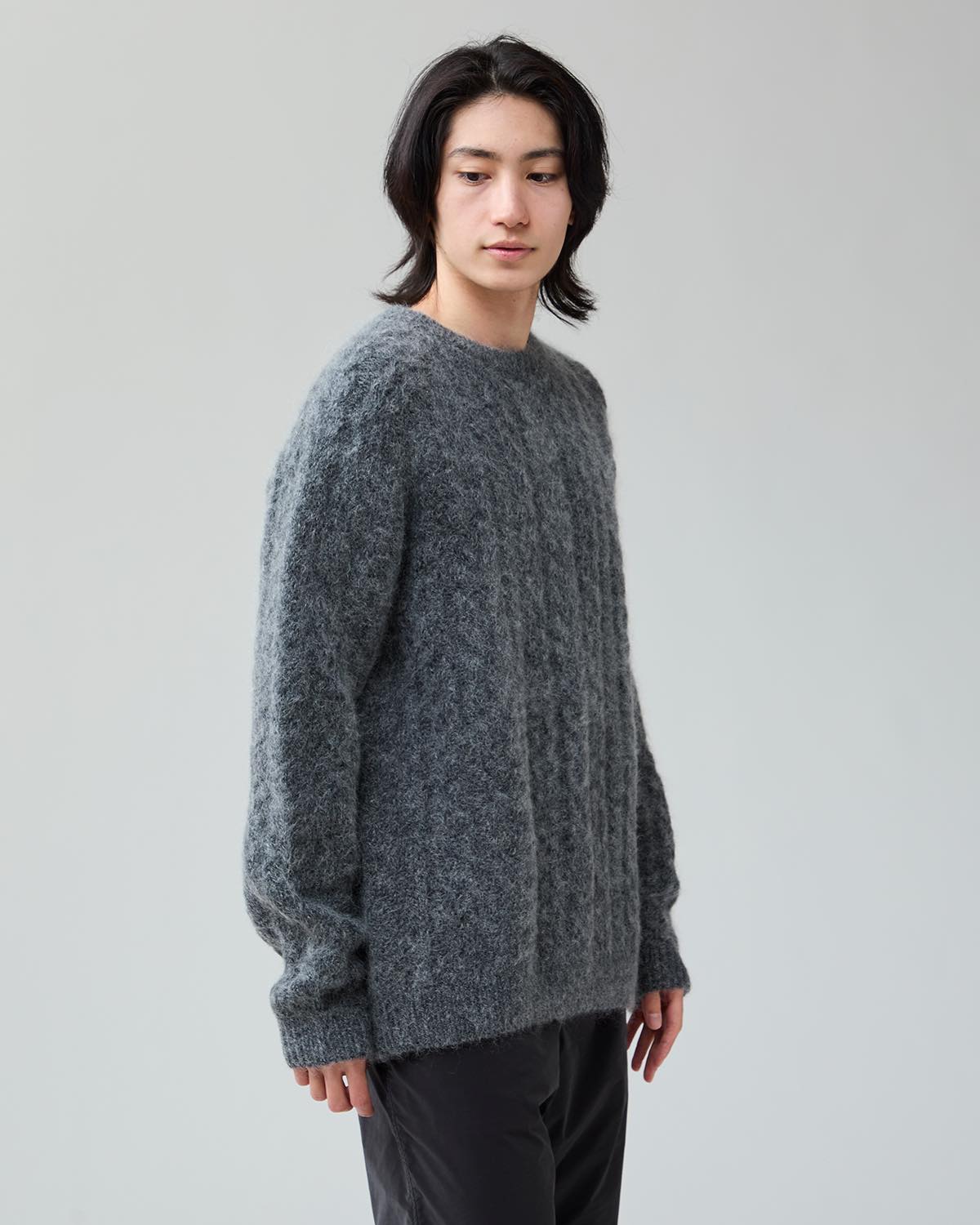 WORKER ARAN SWEATER KID MOHAIR/W/N/P YARN