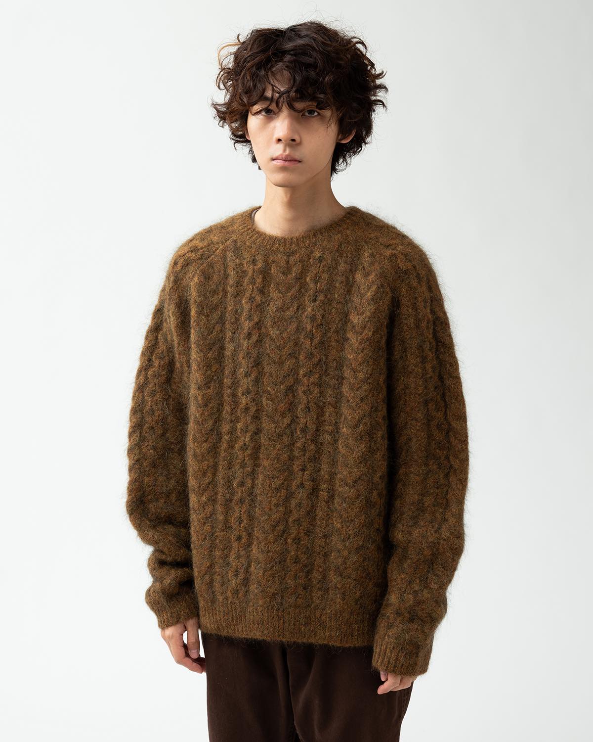 WORKER ARAN SWEATER KID MOHAIR/W/N/P YARN