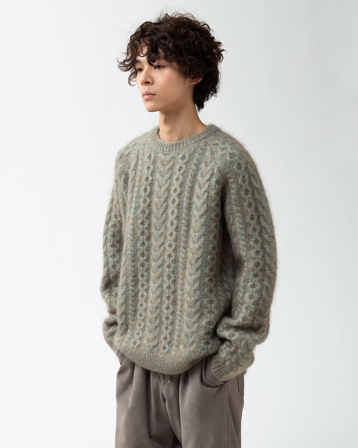 WORKER ARAN SWEATER KID MOHAIR/W/N/P YARN