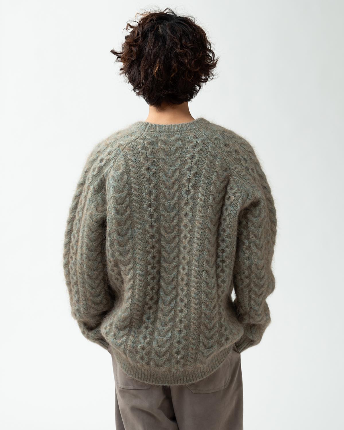 WORKER ARAN SWEATER KID MOHAIR/W/N/P YARN