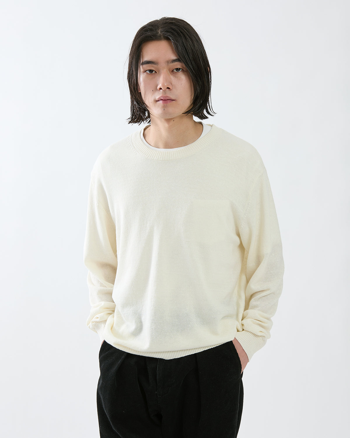 OFFICER CREW SWEATER WOOL LINEN YARN
