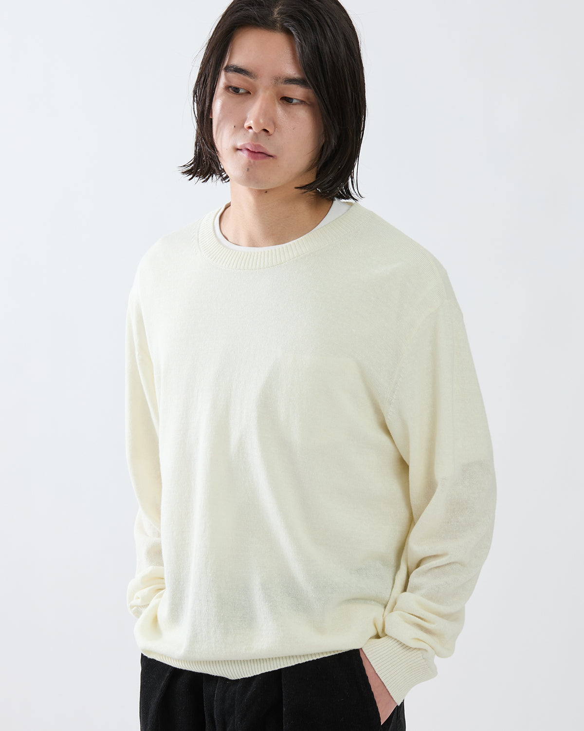 OFFICER CREW SWEATER WOOL LINEN YARN