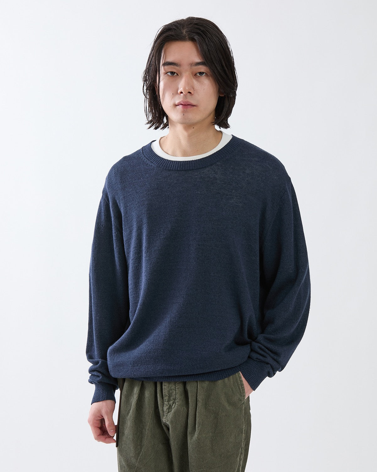 OFFICER CREW SWEATER WOOL LINEN YARN