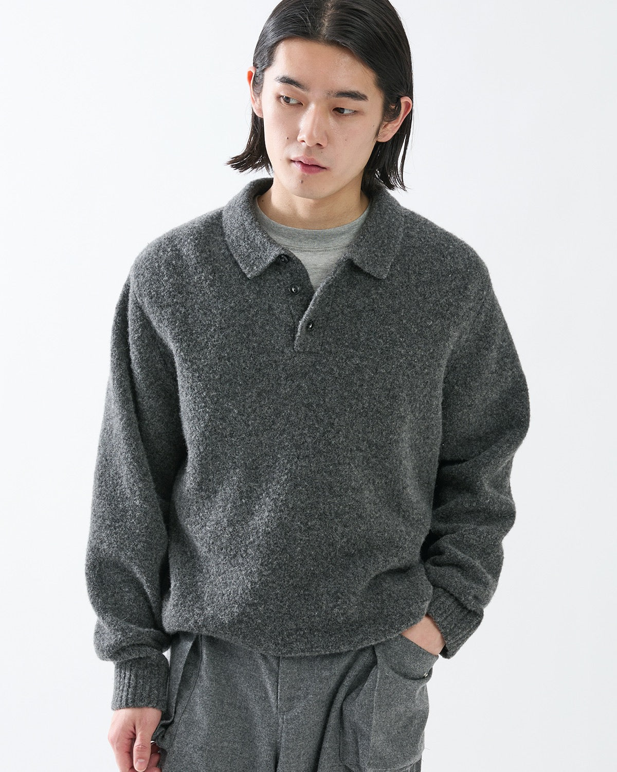 HIKER POLO SWEATER WOOL BOUCLE KNIT