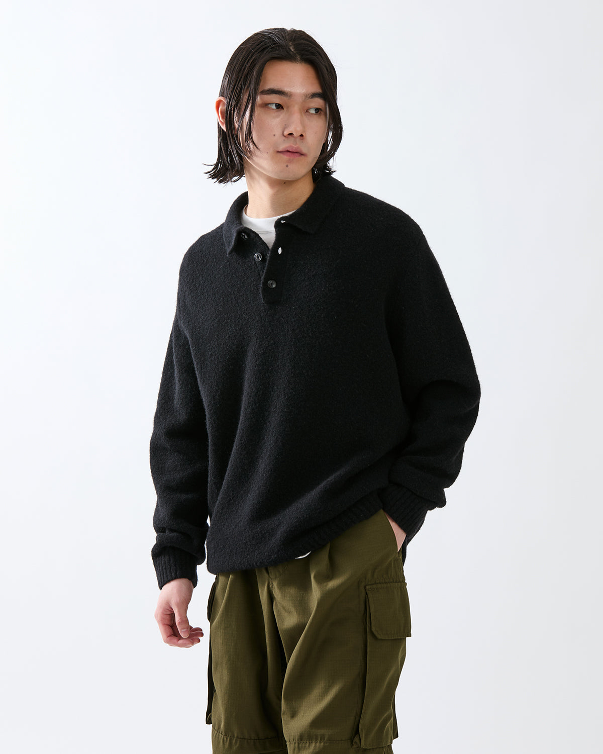 HIKER POLO SWEATER WOOL BOUCLE KNIT