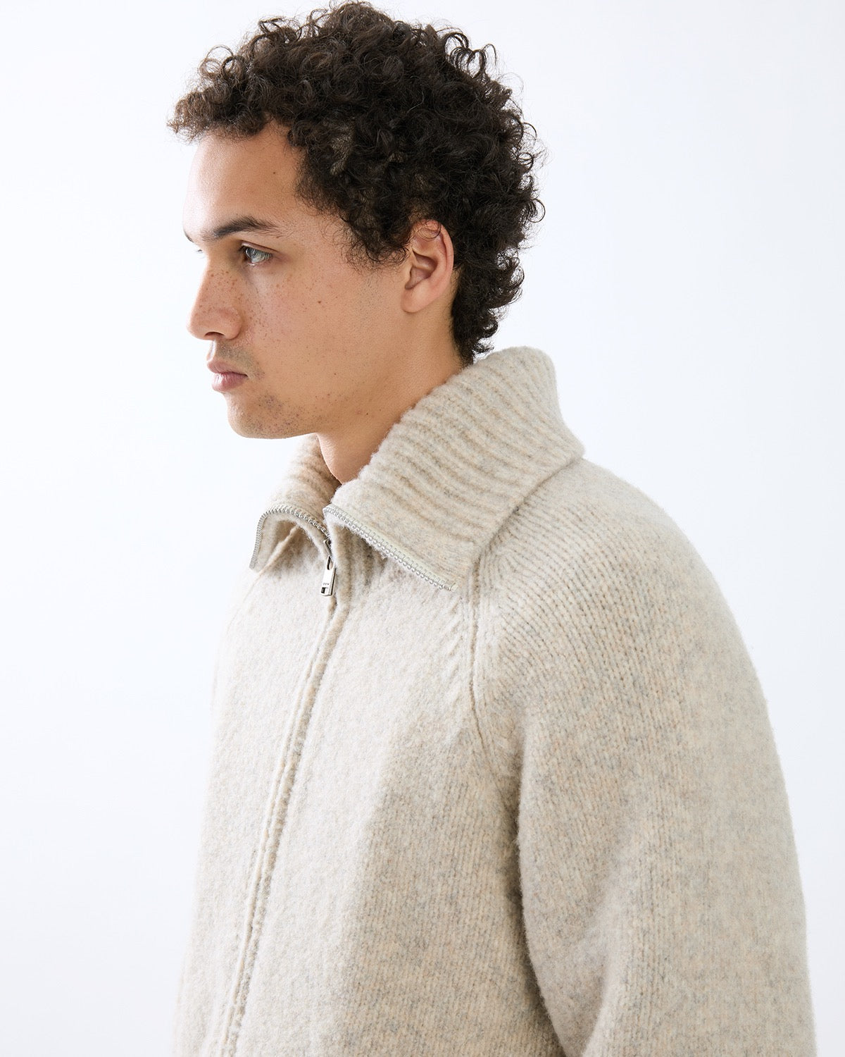 HIKER HIGH NECK ZIP BLOUSON WOOL BOUCLE KNIT