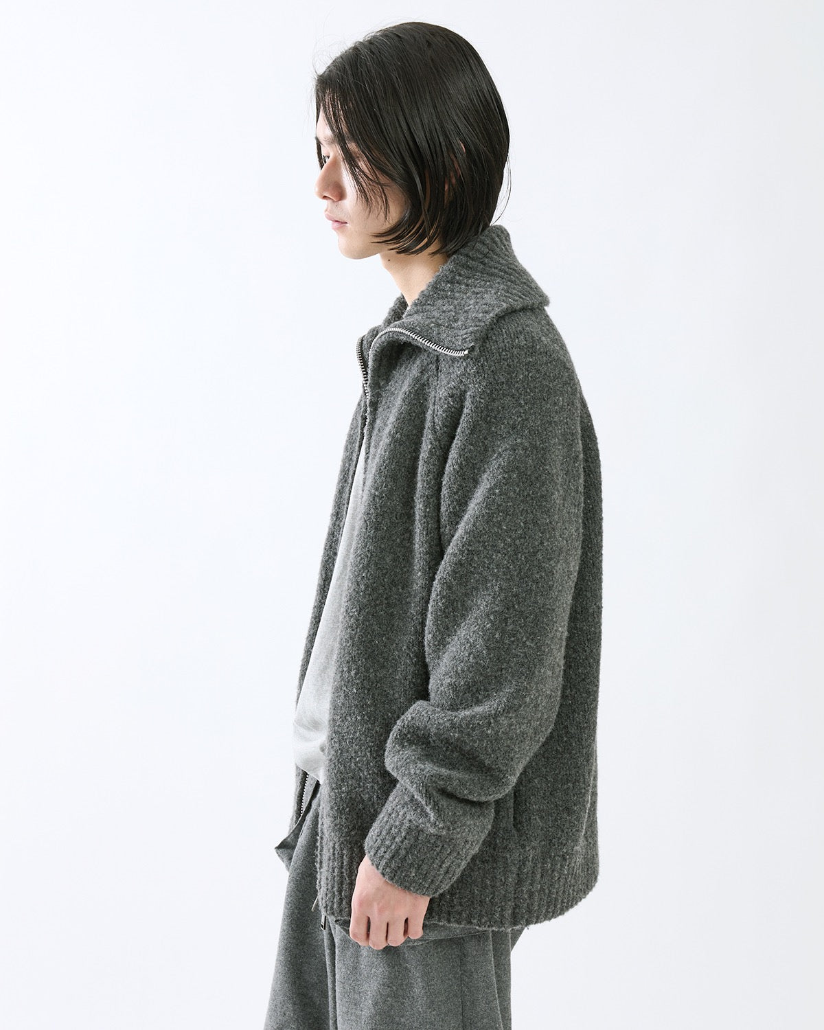 HIKER HIGH NECK ZIP BLOUSON WOOL BOUCLE KNIT