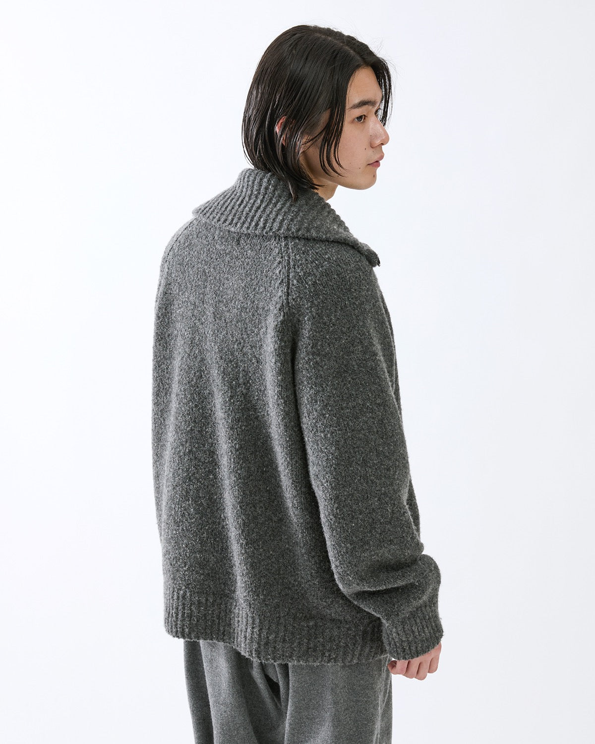 HIKER HIGH NECK ZIP BLOUSON WOOL BOUCLE KNIT