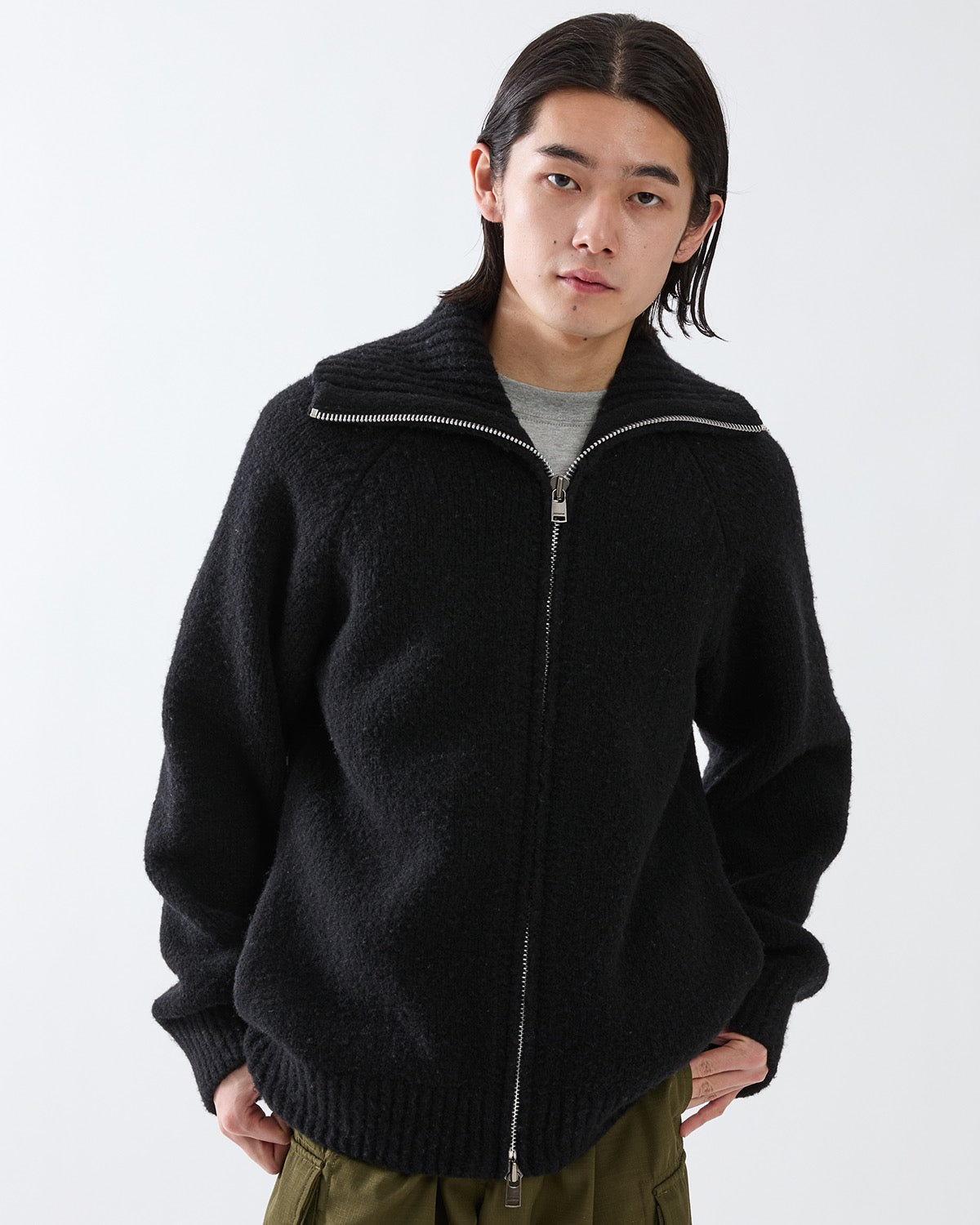 HIKER HIGH NECK ZIP BLOUSON WOOL BOUCLE KNIT