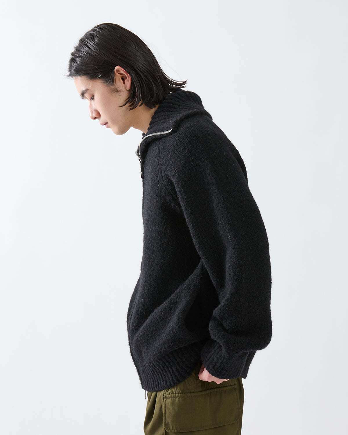 HIKER HIGH NECK ZIP BLOUSON WOOL BOUCLE KNIT