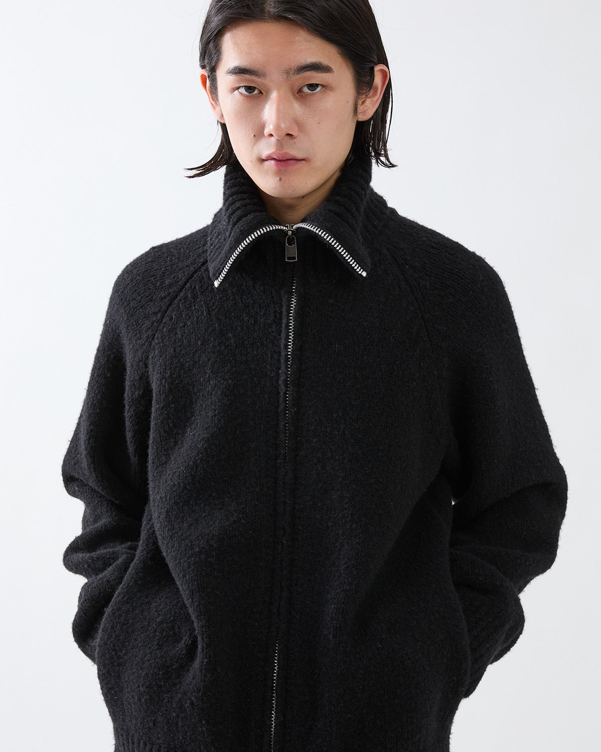 HIKER HIGH NECK ZIP BLOUSON WOOL BOUCLE KNIT
