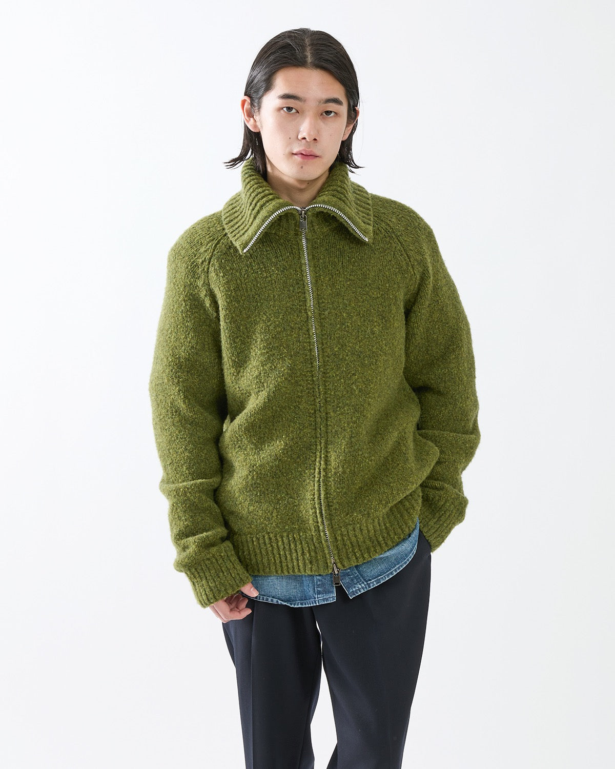 HIKER HIGH NECK ZIP BLOUSON WOOL BOUCLE KNIT