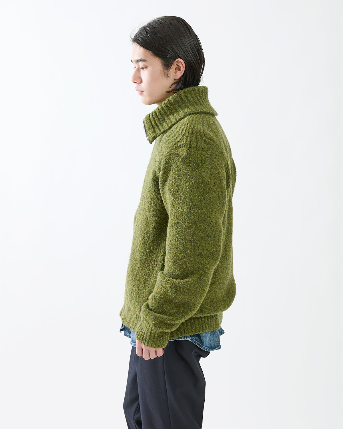 HIKER HIGH NECK ZIP BLOUSON WOOL BOUCLE KNIT
