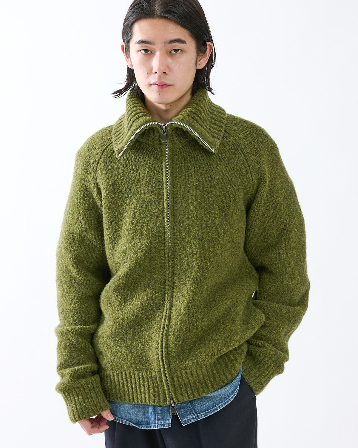 HIKER HIGH NECK ZIP BLOUSON WOOL BOUCLE KNIT