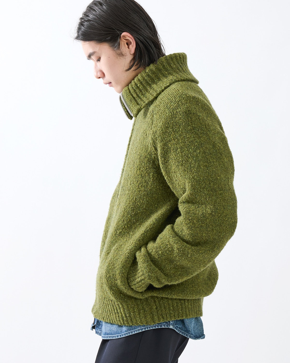 HIKER HIGH NECK ZIP BLOUSON WOOL BOUCLE KNIT