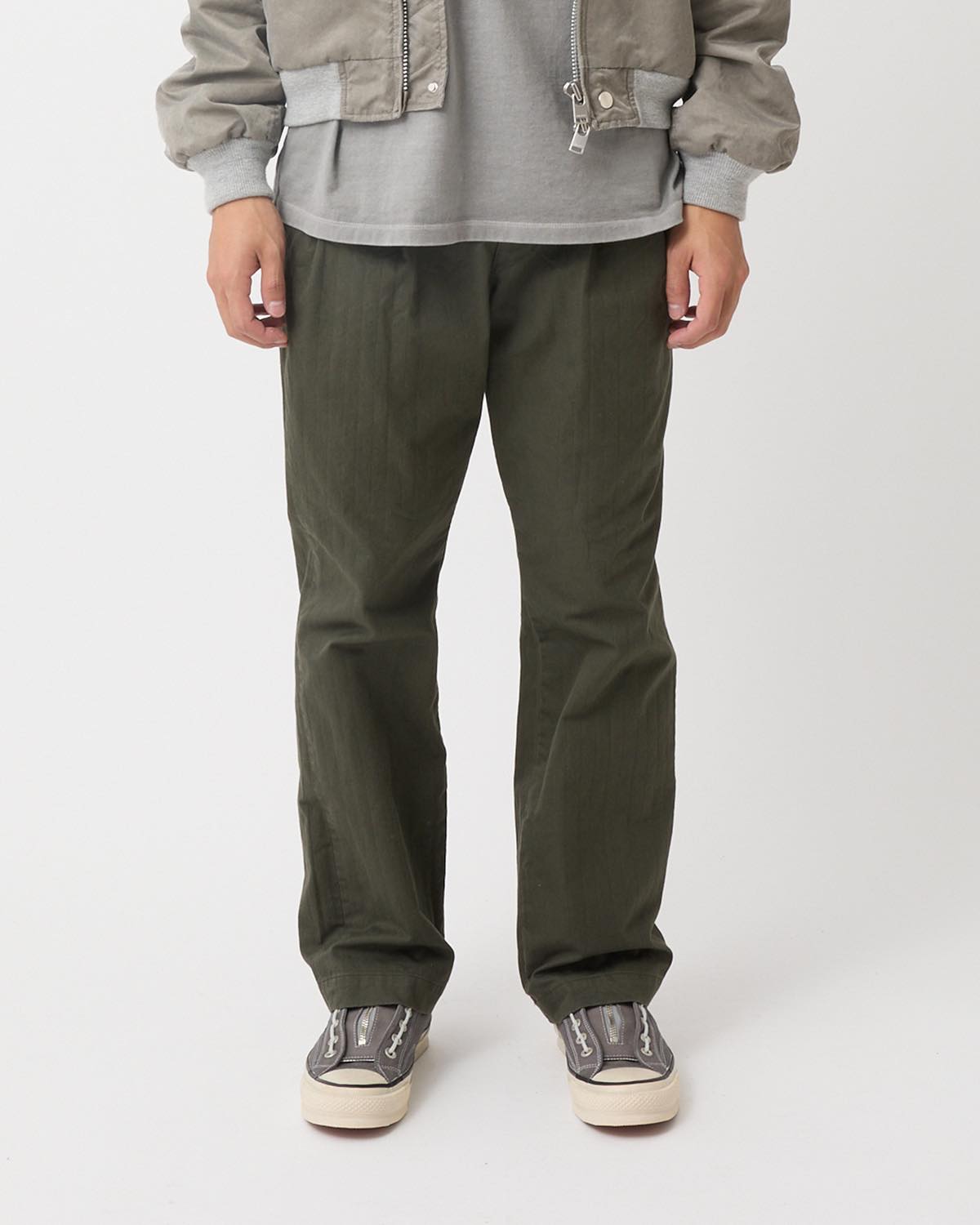 OFFICER CHINO TROUSERS COTTON DOBBY STRIPE PIGMENT DYE