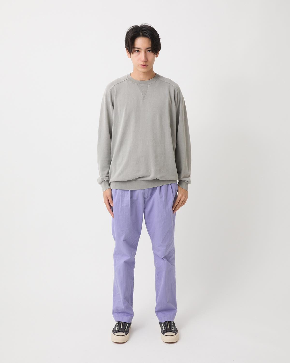 OFFICER CHINO TROUSERS COTTON DOBBY STRIPE PIGMENT DYE
