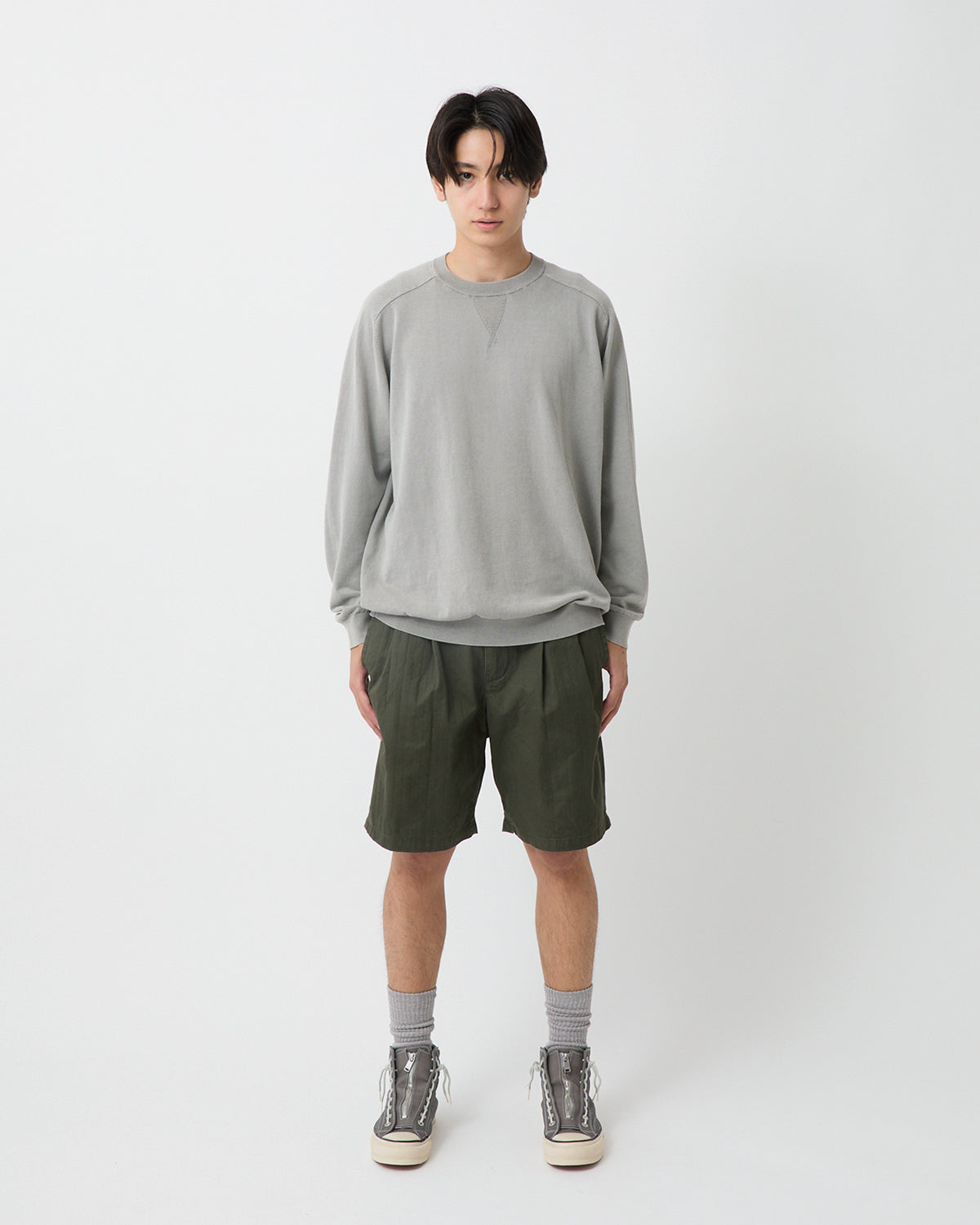 OFFICER CHINO SHORTS COTTON DOBBY STRIPE PIGMENT DYE
