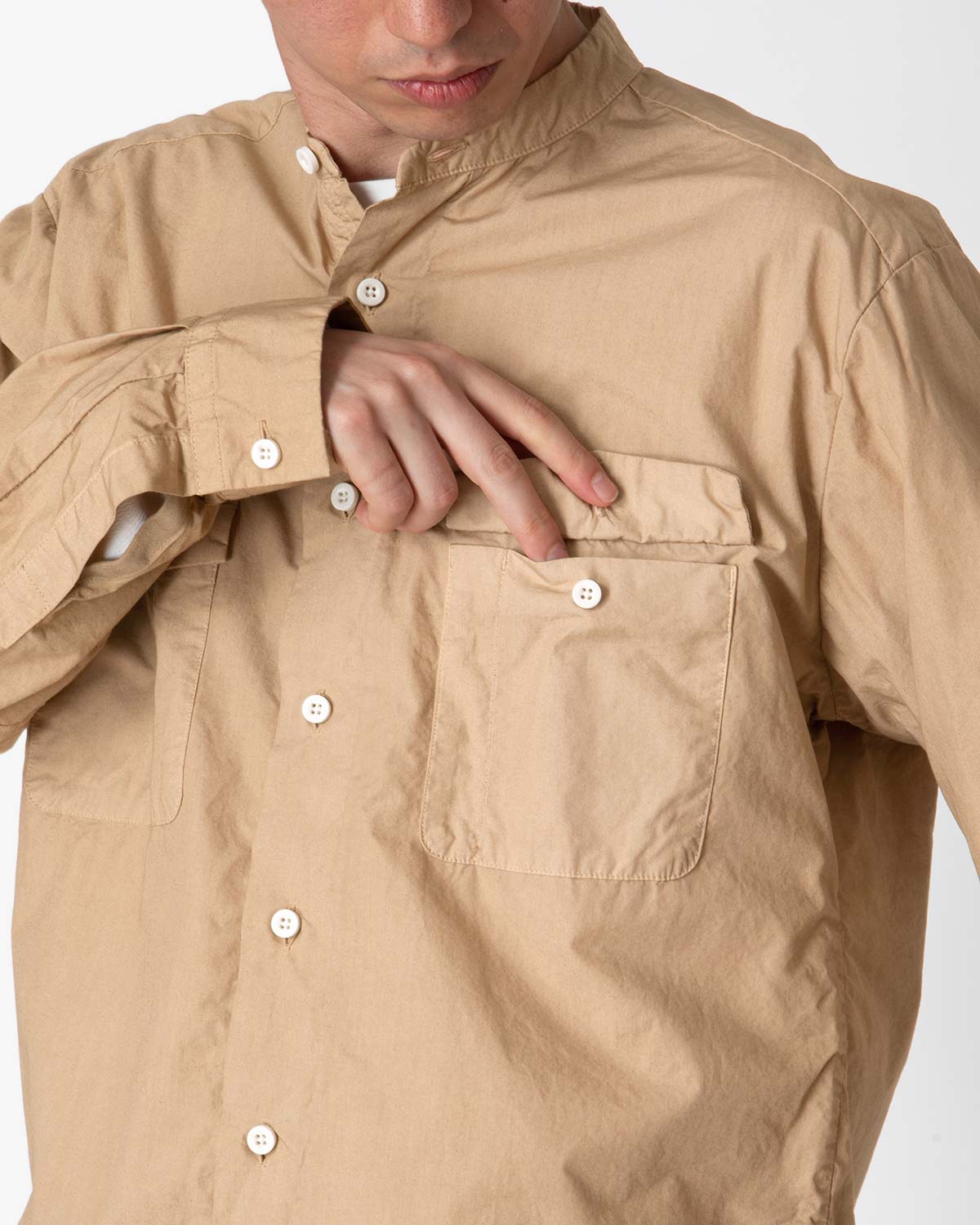 WORKER STAND COLLAR SHIRT COTTON TYPEWRITER OVERDYED