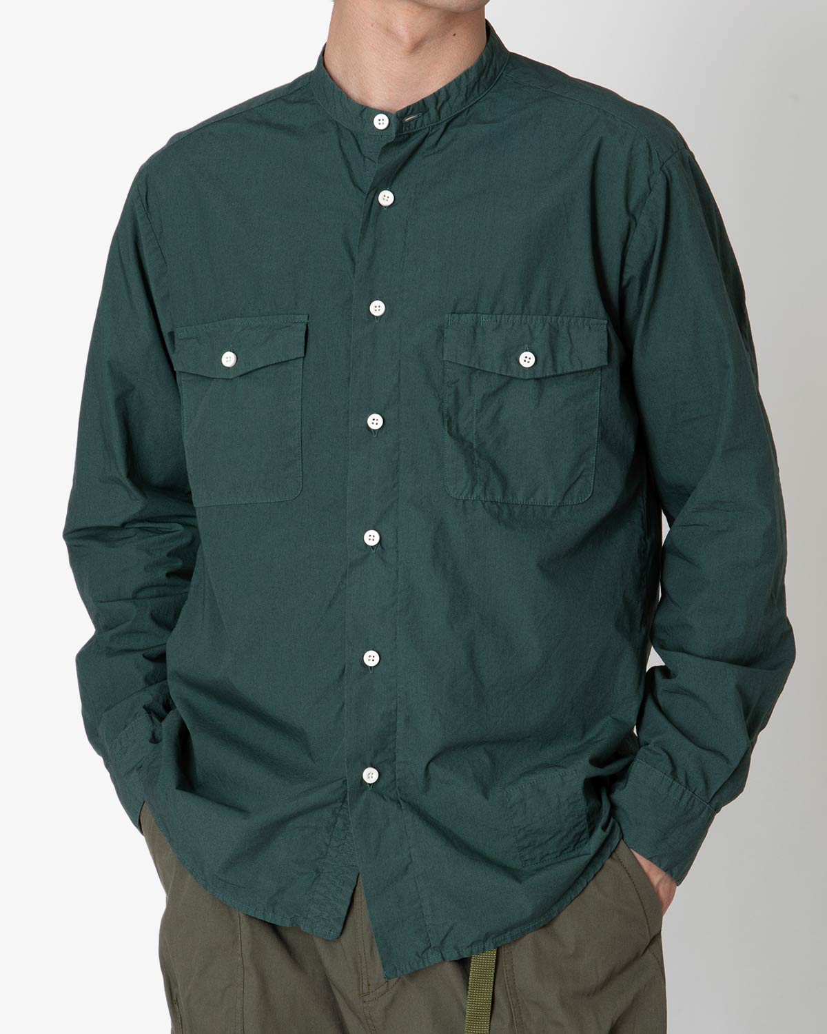 WORKER STAND COLLAR SHIRT COTTON TYPEWRITER OVERDYED