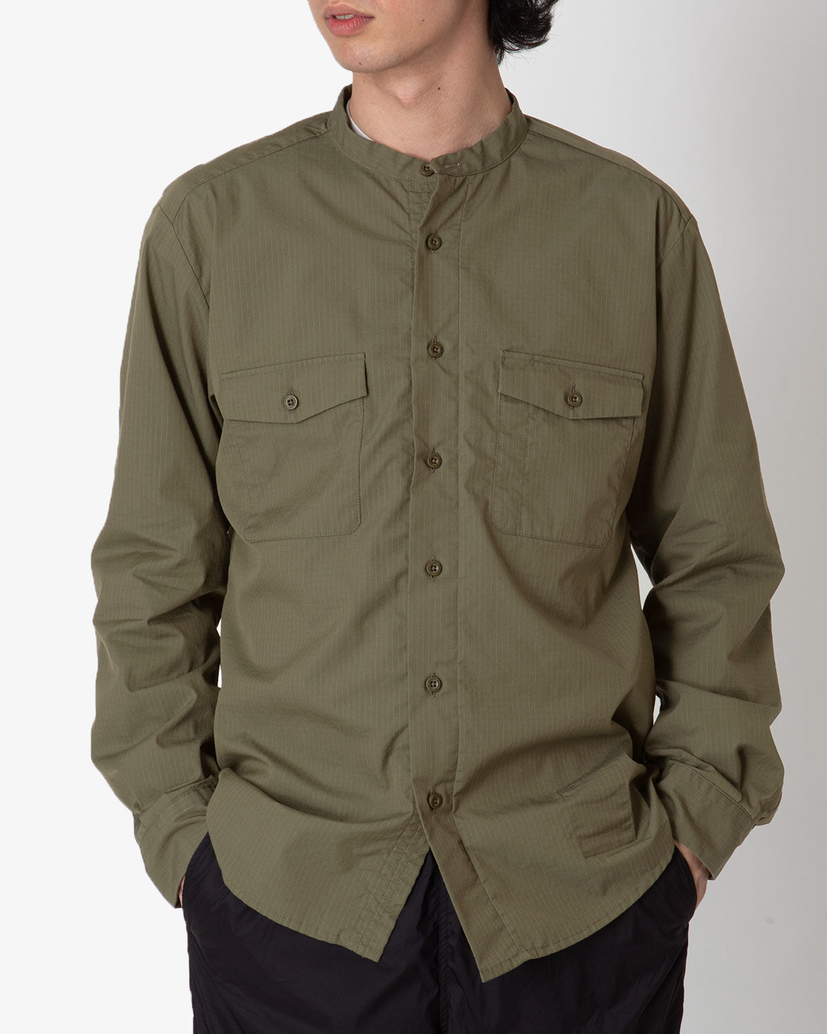 WORKER STAND COLLAR SHIRT C/P RIPSTOP STRETCH