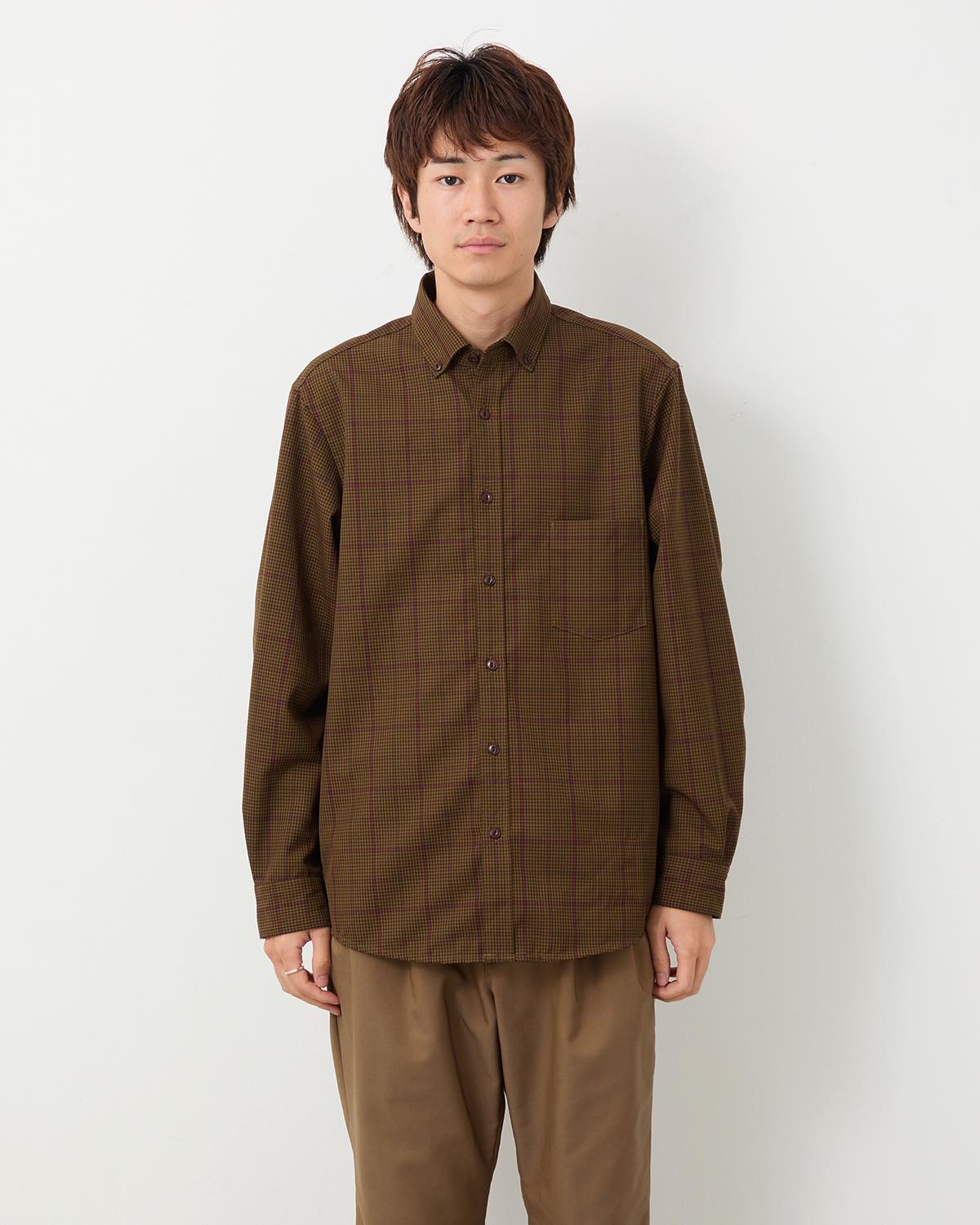 DWELLER B.D. SHIRT P/W GABARDINE TARTAN CHECK