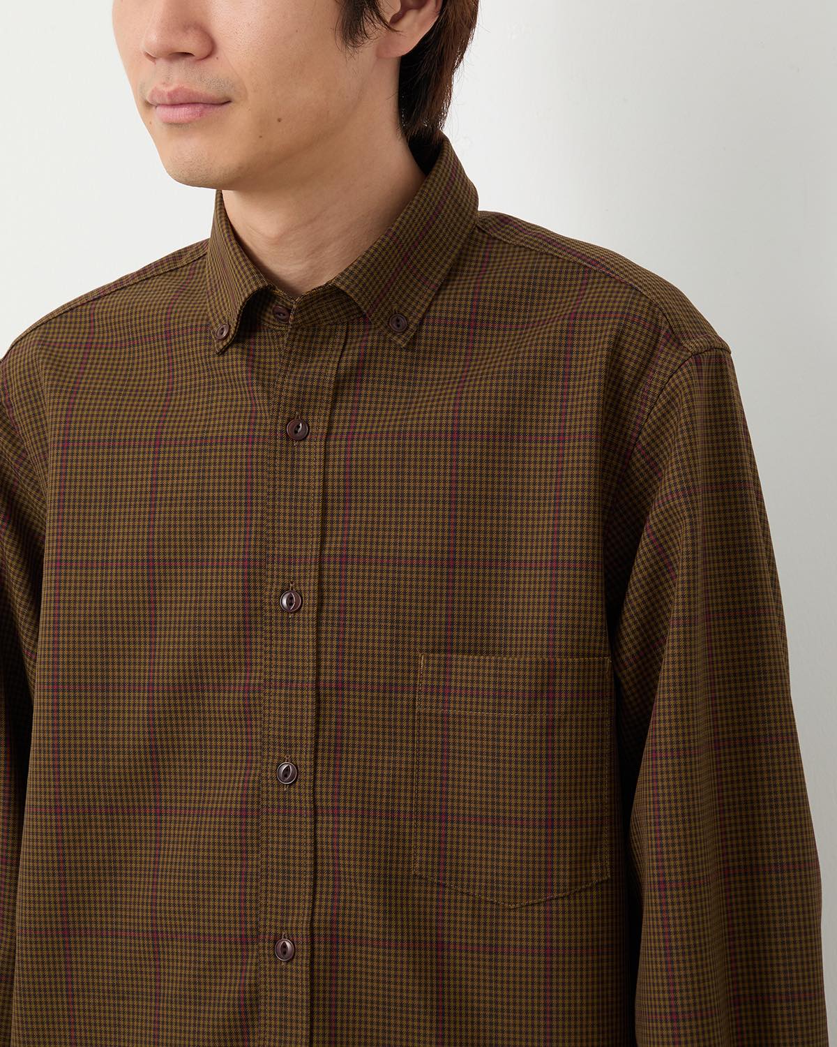 DWELLER B.D. SHIRT P/W GABARDINE TARTAN CHECK