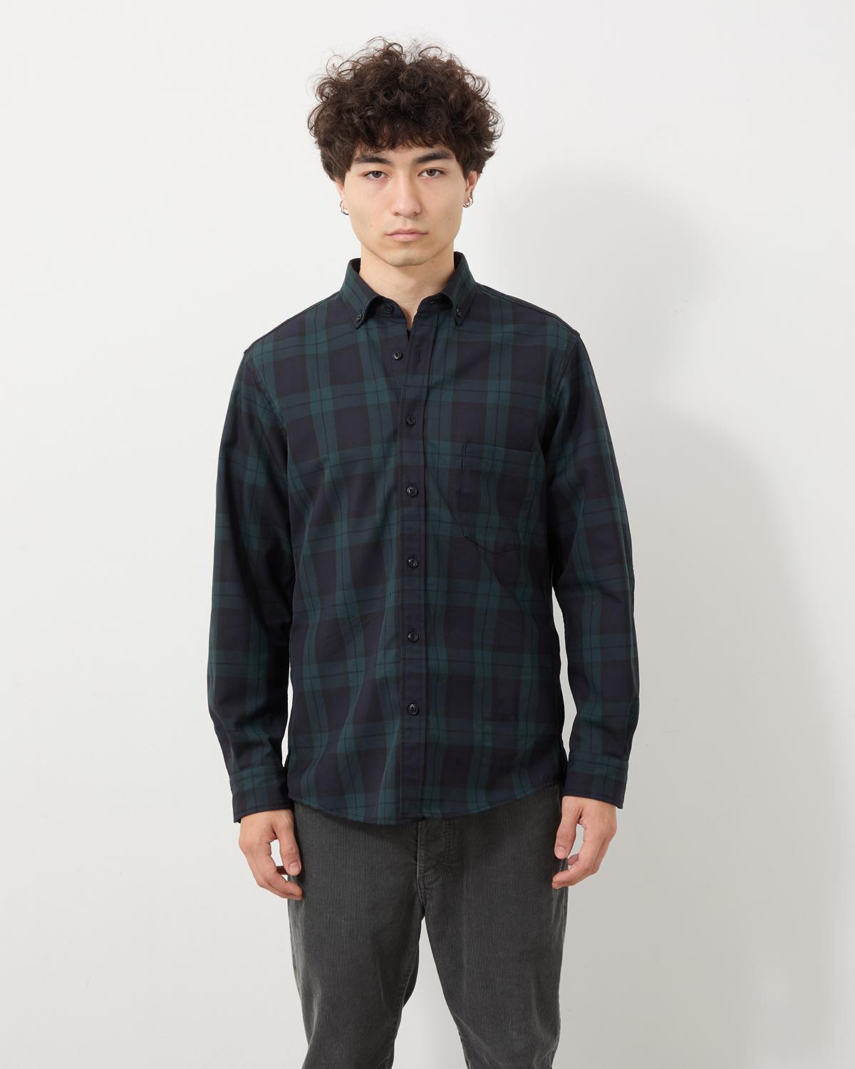 DWELLER B.D. SHIRT P/W GABARDINE TARTAN CHECK