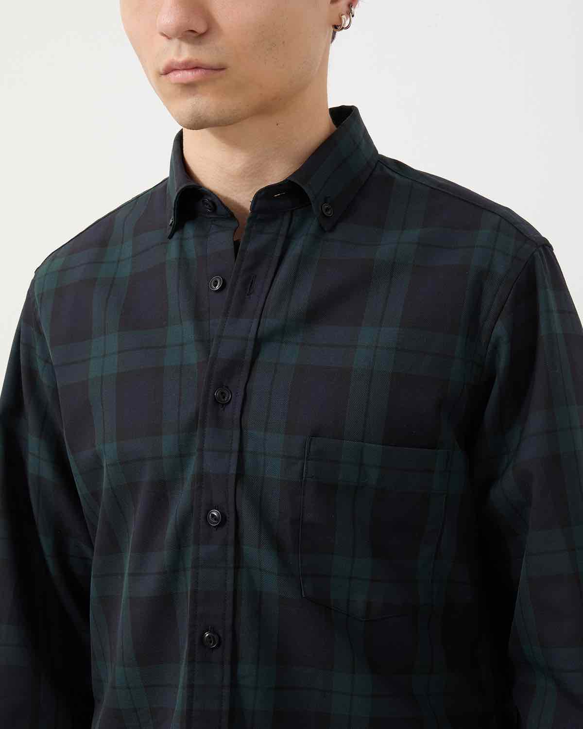 DWELLER B.D. SHIRT P/W GABARDINE TARTAN CHECK