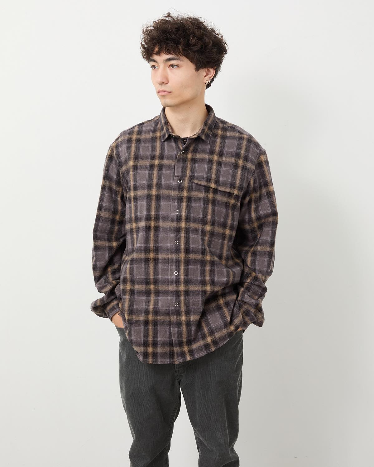 WORKER ZIP SHIRT COTTON FLANNEL OMBRE CHECK