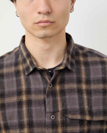WORKER ZIP SHIRT COTTON FLANNEL OMBRE CHECK