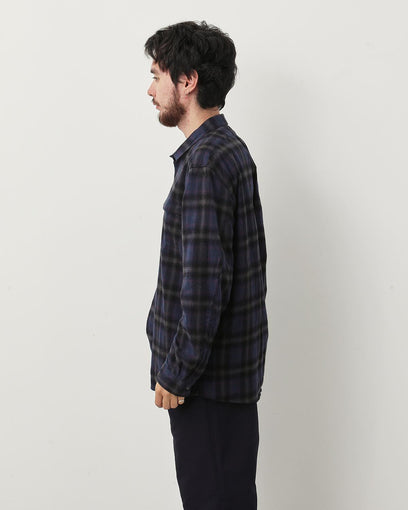 WORKER ZIP SHIRT COTTON FLANNEL OMBRE CHECK