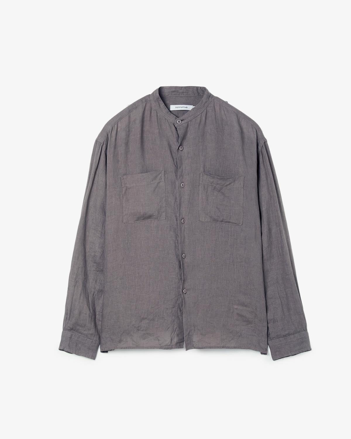 OFFICER STAND COLLAR L/S SHIRT LINEN CANVAS