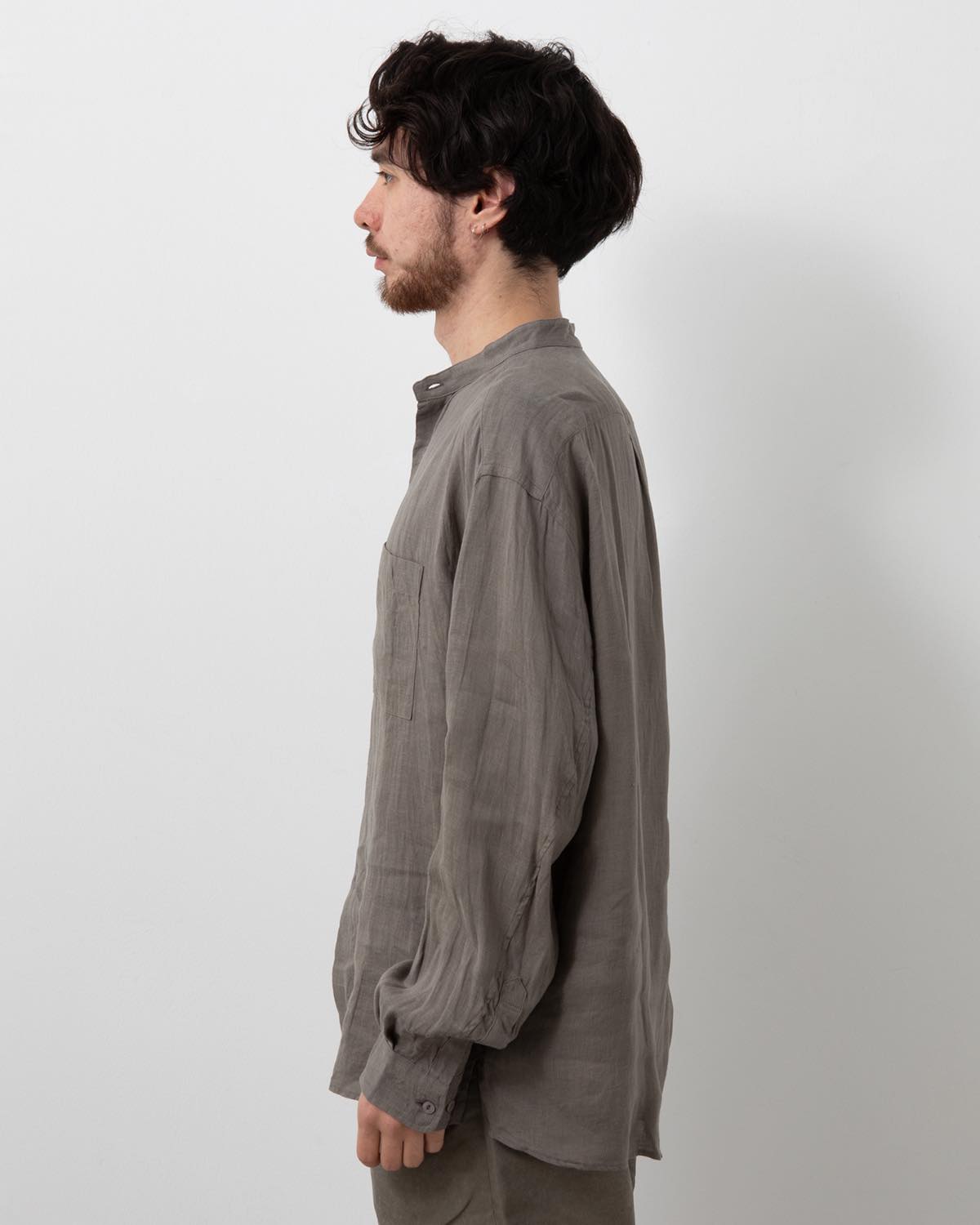 OFFICER STAND COLLAR L/S SHIRT LINEN CANVAS