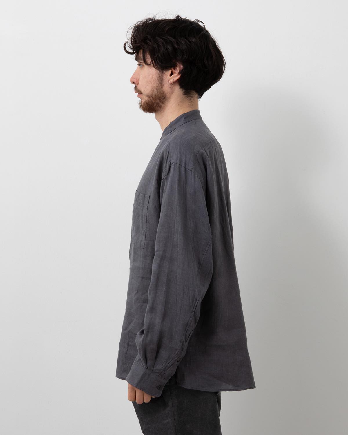OFFICER STAND COLLAR L/S SHIRT LINEN CANVAS