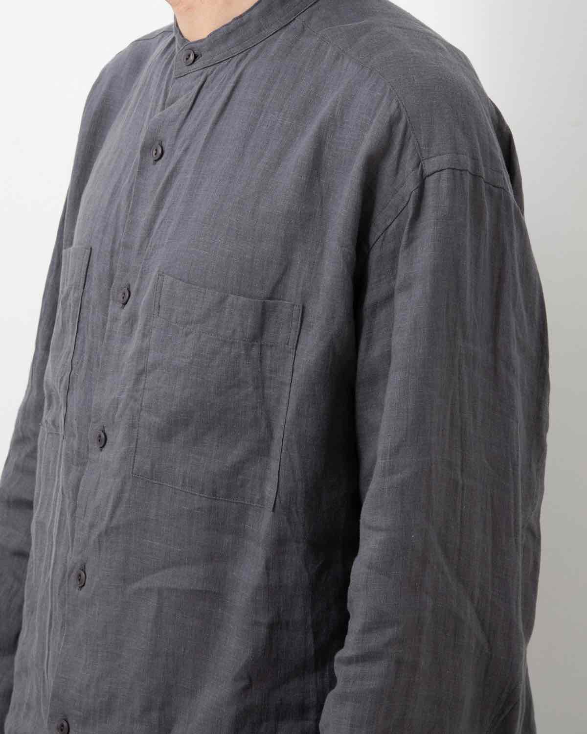 OFFICER STAND COLLAR L/S SHIRT LINEN CANVAS