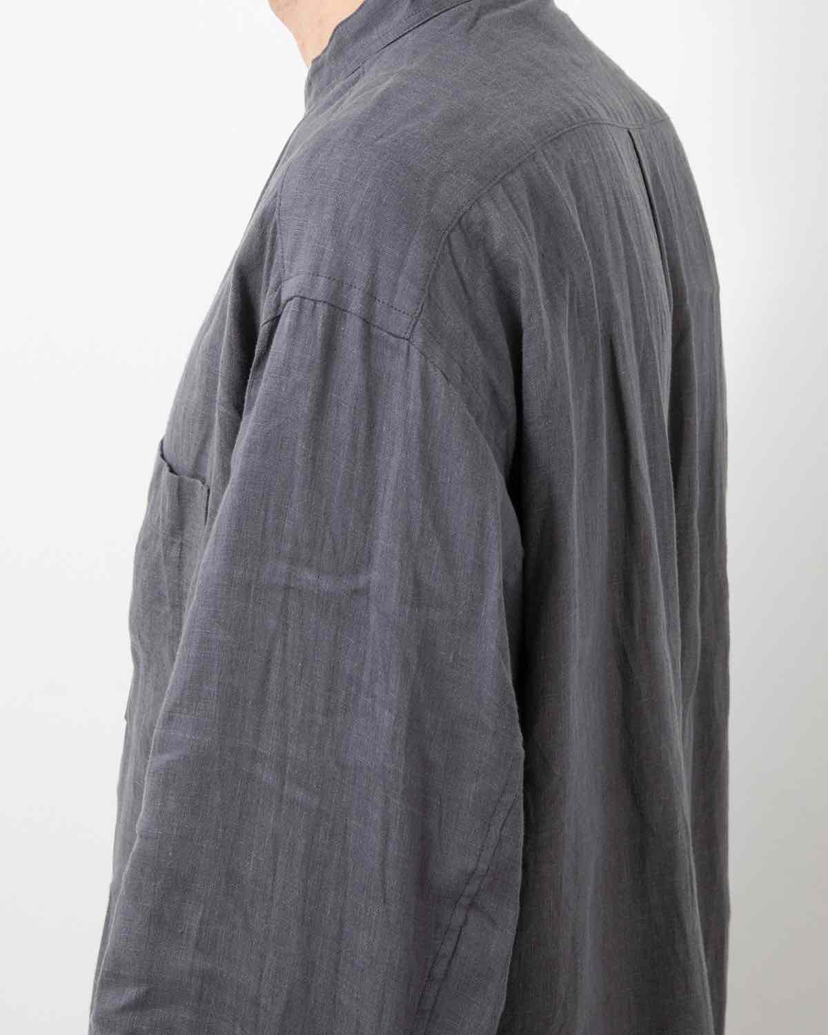 OFFICER STAND COLLAR L/S SHIRT LINEN CANVAS