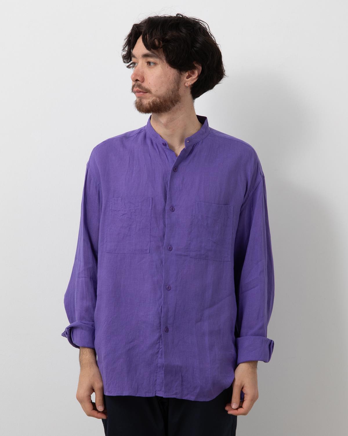 OFFICER STAND COLLAR L/S SHIRT LINEN CANVAS