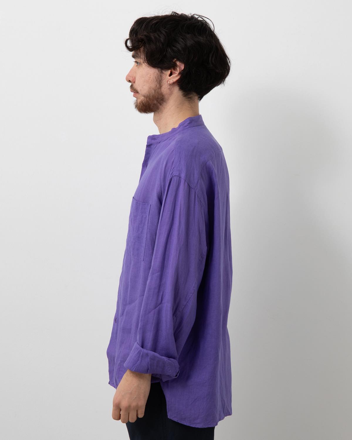 OFFICER STAND COLLAR L/S SHIRT LINEN CANVAS