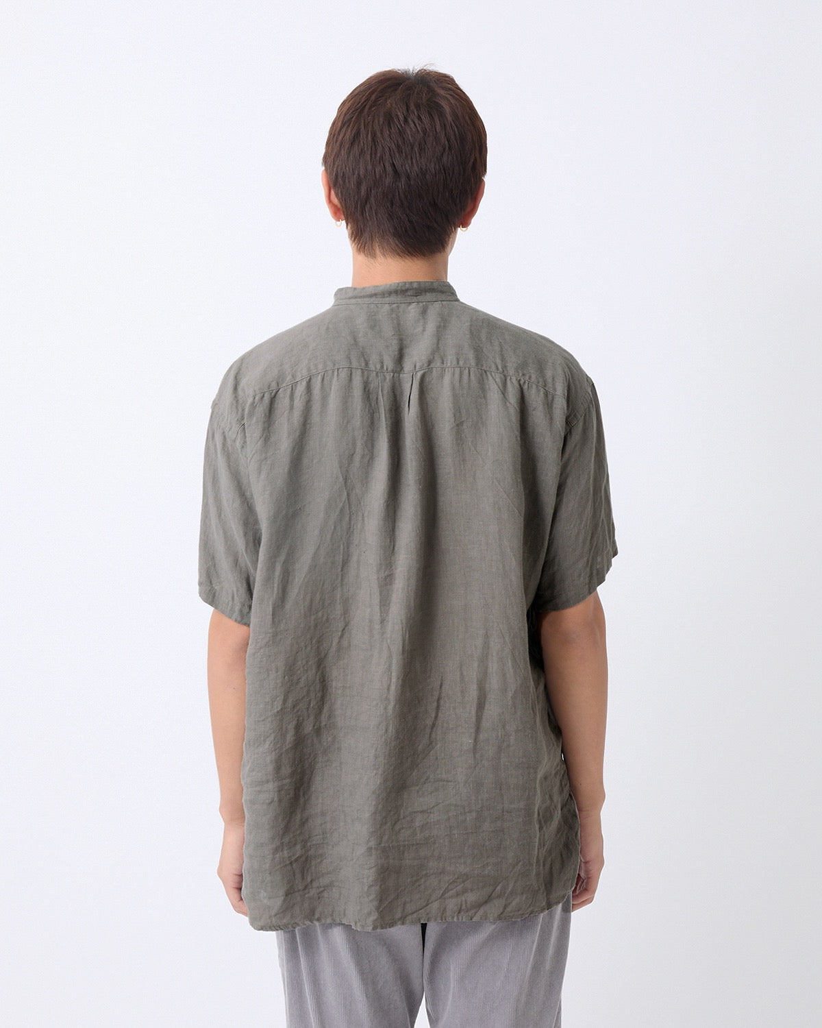 OFFICER STAND COLLAR S/S SHIRT LINEN CANVAS