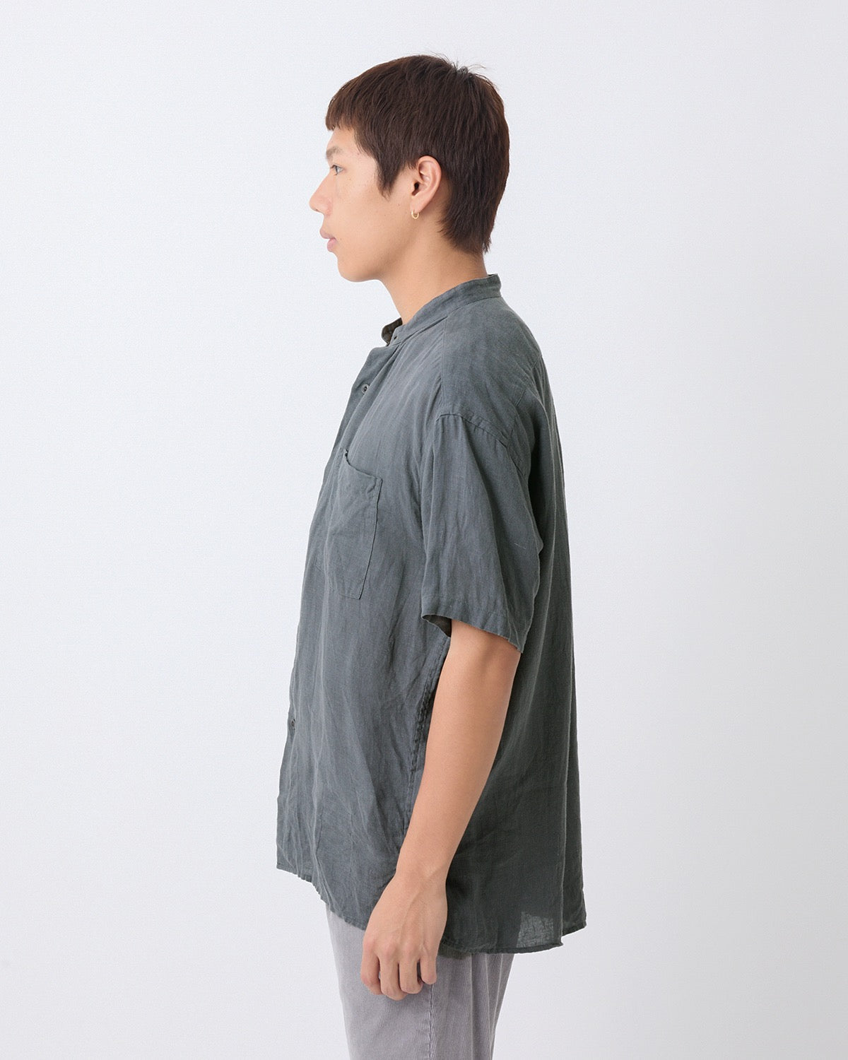 OFFICER STAND COLLAR S/S SHIRT LINEN CANVAS